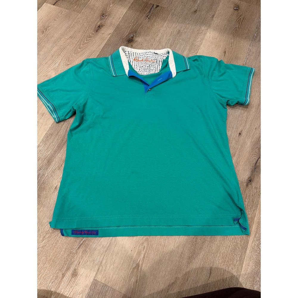 Robert Graham Mens XL Teal Green Short Sleeve Polo Shirt Classic Fit Polka Dot